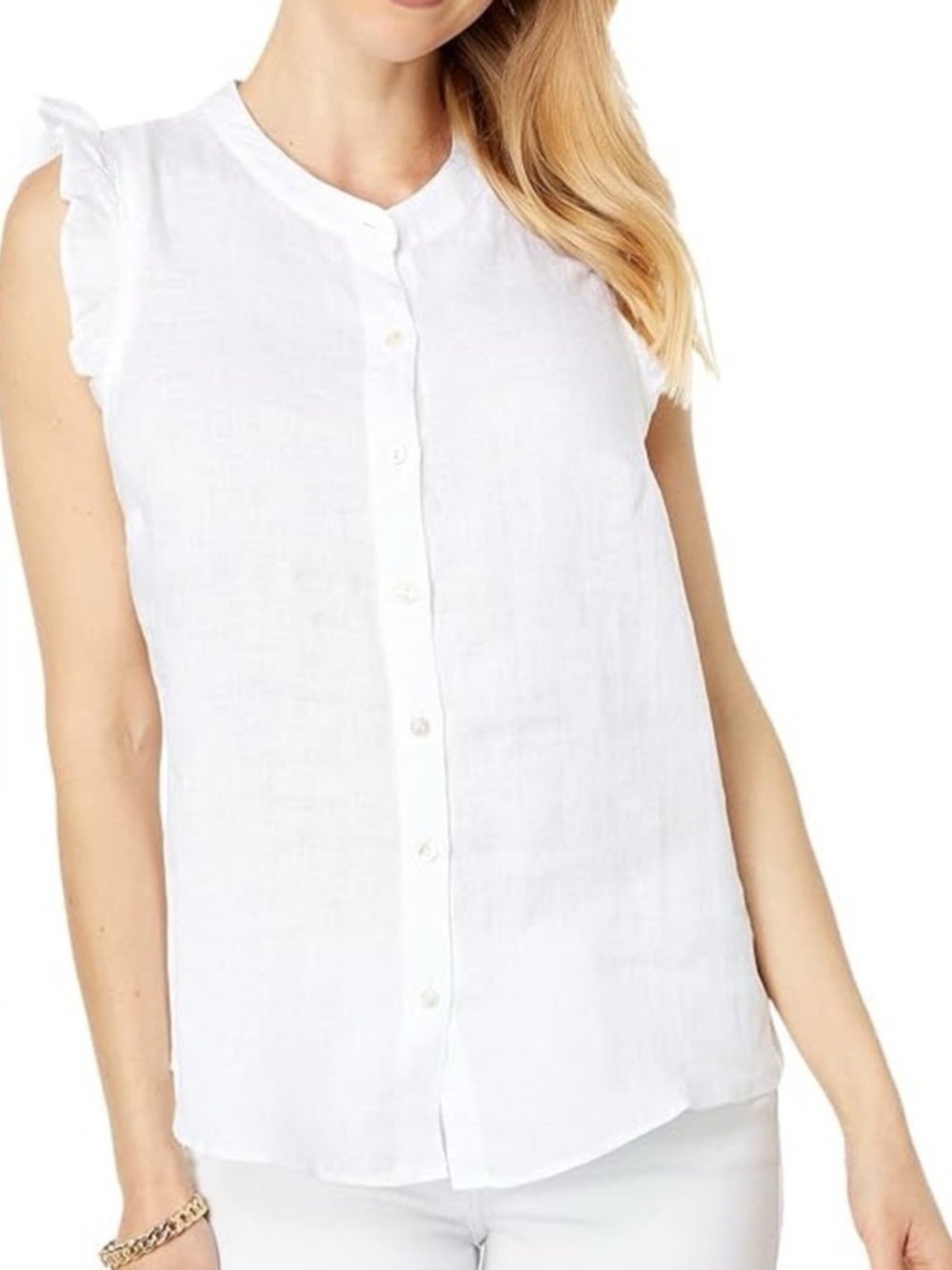 LILLY PULITZER Top Womens Small White Briette Button Down Linen Shirt Sleeveless